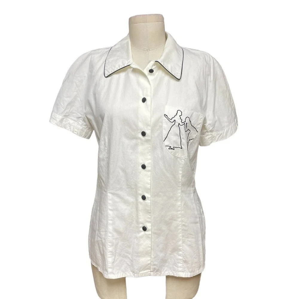 Laurèl Vintage Princess Embroidered Short Sleeve Button Shirt White Size 34 US S